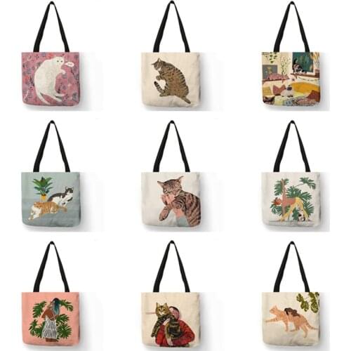 Cute Cat Diary Painting Tote Bag Girl Catkeeper Art Fashion Travel Bag Women Leisure Eco Shopping High Quality Foldable Handbag