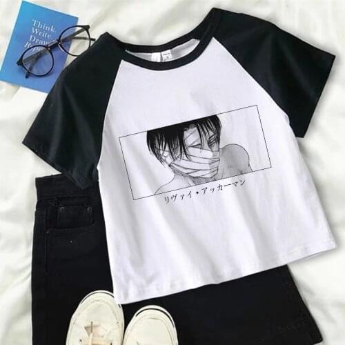 Anime Attack On Titan Levi Crop Top Baby Tee Y2k Women T-shirt Summer Short Sleeve Tees Shingeki No Kyojin Manga Drop Ship 2021