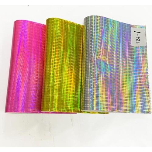 Bright Color Holographic Laser Mirror Light Cross Design PU Faux Leather Fabric Sheet for Shoe/Bag/DIY Accessories