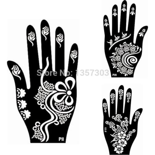 10 Pcs (5Pair )Indian Glitter Airbrush Large Henna Tattoo Template Stencils For Body Paint Henna Left Right Hand Tattoo Stencil