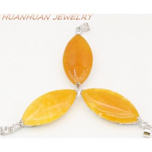18x46mm Natural Stone Pendant For Women Yellow Jades Chalcedony Marquise Chain Necklace Pendants Stainless Steel Jewelry B3362