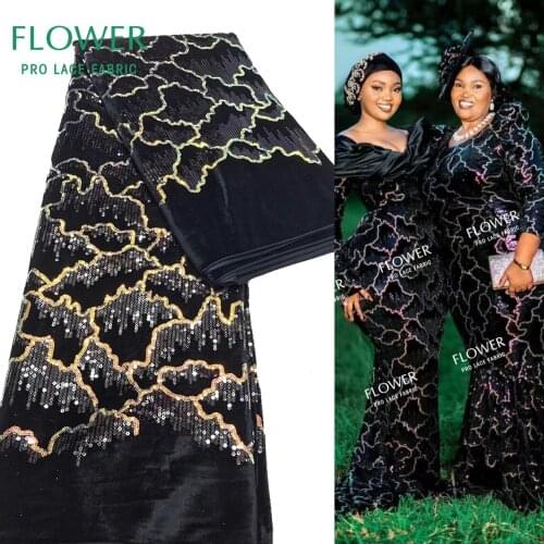 2021 High Quality Flannelette Fabric With Sequins Lace Fabric For Gambia Traditional Wedding Dresses Velvet Laces Materials