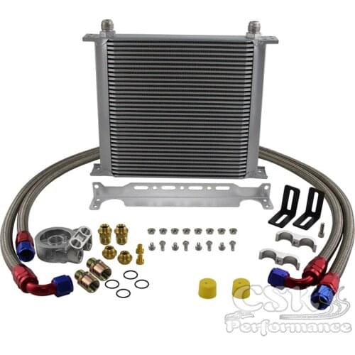 34 Row 80 Deg Thermostat Adapter Engine Racing AN10 Oil Cooler Kit For Japan Car Silver / Black