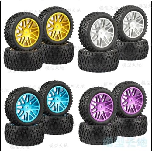 4PCS Nanda HPI HSP 94166 94177 85MM Off-Road Short Truck Tires Rubber Tyre Metal Aluminum Alloy Wheel Rim Hex 12MM 66015-35