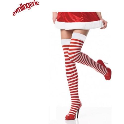5colors Sexy Women Girl Striped Cotton Thigh High Stocking Over the Knee Socks Fashion Stockings For Cosplay and Christmas