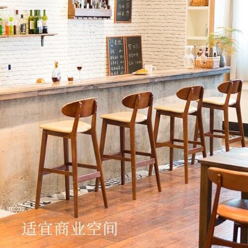 Solid Wood Bar Chair Creative Bar Chair European Backrest Bar Chair Simple Retro Bar Stool High Stool