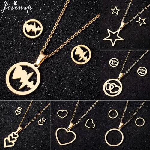 Bijoux Femme Stainless Steel Gold Jewelry Sets for Women Men Geometric Necklace Round Heart Star Moon Earrings Stud Girl Collane