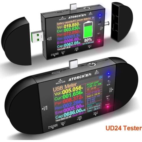UD24 USB Tester Type-C 2.4"inch DC5.5 Digital Ammeter Voltmeter Power Bank Voltage Detector Volt PD Trigger Electric Meter