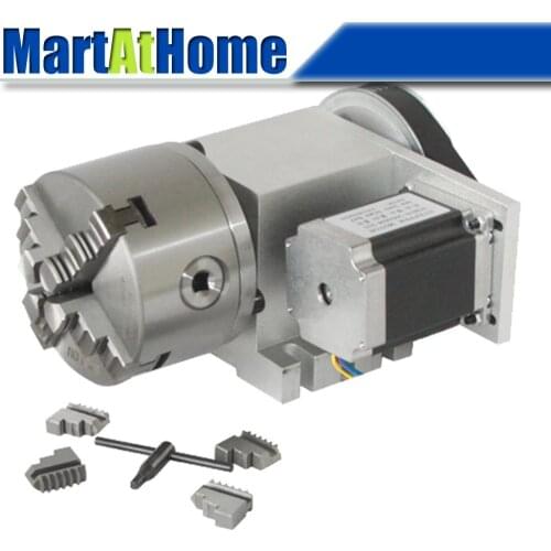 CNC Machine Rotary Axis 4th Axis A Axis with Three/four-jaw Chuck & 57 2-Phase 250 oz-in Stepper Motor