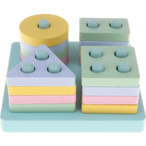 Wooden Montessori Shape Sorter Building Blocks Toy for Kids Baby Square Base