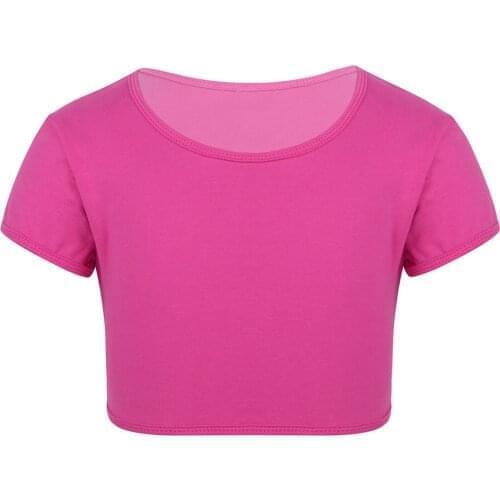 Kids Girls Ballet Dance Crop Tops Tanks Vest Plain Short Sleeves T Shirt Crop Top for Sports Gymnastic Workout Performance
