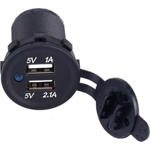 Dual USB Car Charger Socket 2.1A /1A Waterproof Motorcycle/Vehicle/Auto/Car Power Adapter for Iphone 6s/7 for Samsung S5/S6/Note