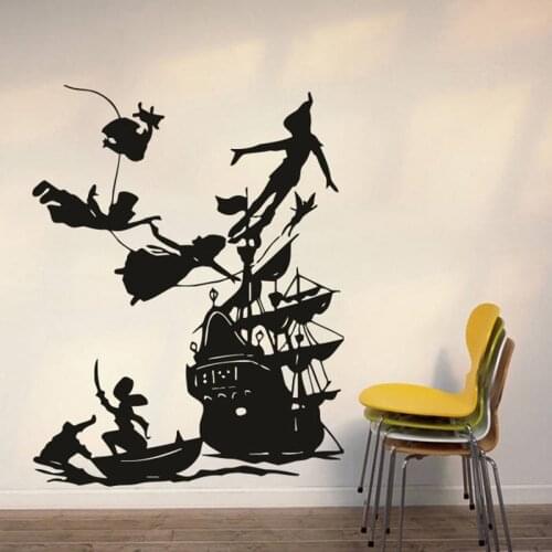 Elf Wall Decal Cartoon Pirate Ship Hook Fairy Tales Door Window Vinyl Stickers Kids Boys Bedroom Nursery Art Interior Decor Q785