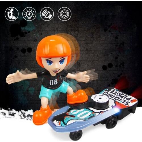 Electric Toy Boy Stunt Scooter Cartoon Light Music 360 Degree Rolling Rotating Children Plastic Outdoor Indoor Interactive Toys