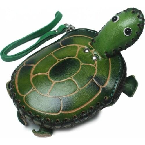 Coin purse Wristlet Wallet little turtle zero wallet crafts Handmade cow leather clutch womens handbags