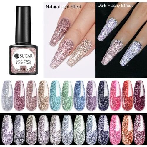 UR SUGAR 7.5ml Reflective Glitter Gel Nail Polish Rose Gold Silver Colors Shiny Effect Varnish Hybird Nail Polish For Nail Art