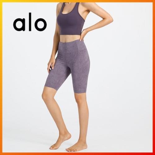 Alo Yoga 2021 Summer Womens Sports Shorts 6-color Printing Side Pockets Five-point Shorts Fitness Running Squat Cycling Shorts