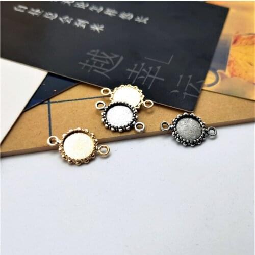 10pcs/lot Metal Round Blank 2 Loop Cabochon Base Pendant Setting Tray Fit 10mm 16mm Necklace Pendant DIY Jewelry Making Crafts