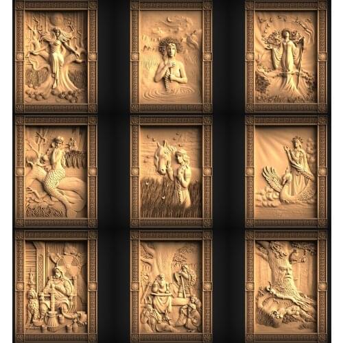 9pcs 3d STL Model for CNC Router 3D Printer Hero Mythology 3d model relief STL format Artcam Aspire Cut3D Mermaid/Tree/Women