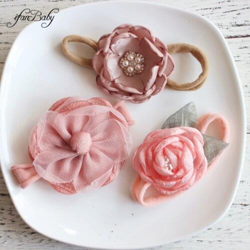 Fashion Kids Girl Rhinestone Flower Headwear Nylon Flower Headband