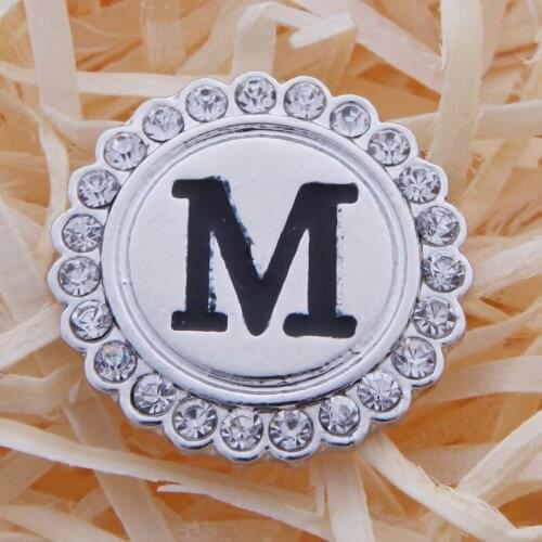 Fashion Rhinestone Alphabet A-Z Metal Diy 18mm Snap Button Charms For Diy Bracelet Jewelry
