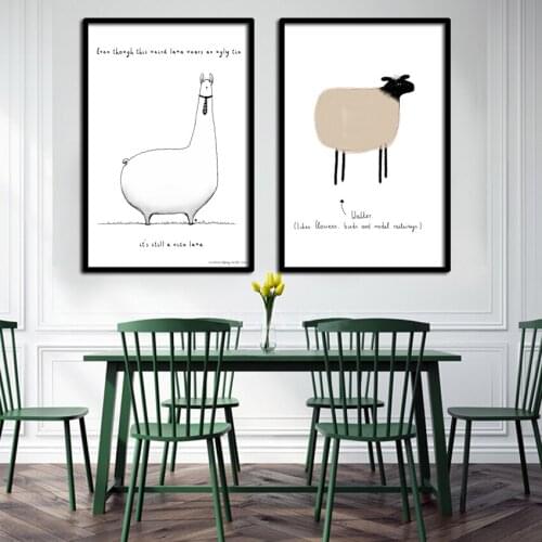 SVITY Nordic Canvas Painting Animal Sheep Flamingos Wall Picture Minimalism Cartoon Wall Art Poster For Living Room Home Decor