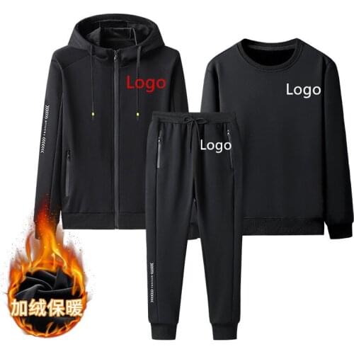 ANSZKTN new style Tracksuits Men Polyester Sweatshirt Sporting Fleece Gyms Jacket + Pants+fleece Casual 3 piece Mens Tracksuit
