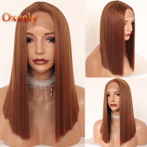 Oxeely Short Bob Lace Front Wigs Orange Color Wig Heat Resistant Glueless 30B Short Straight Synthetic Lace Front Wigs for Women
