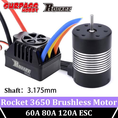 Rocket Brushless Motor 3650 Waterproof 60A 80A 120A ESC 2-4S Speed Controller for 1/10 1/12 RC Car HSP 94123 540 Brushed Traxxas