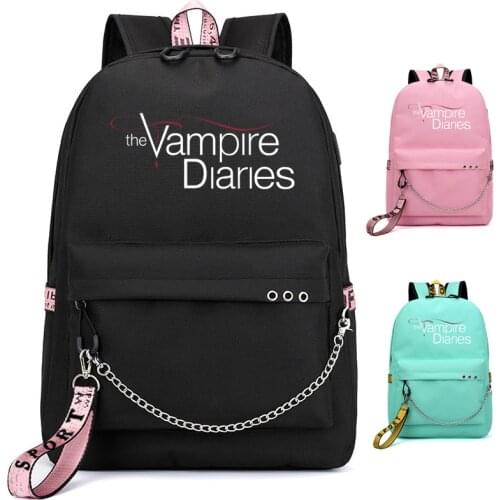 The Vampire Diaries Print Backpack for Women School Shoulder Bag Bagpack for Teenage Girls Female Travel Backpacks Mochila Balck