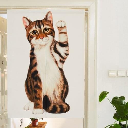 Cartoon cat pattern door curtain cotton linen fabric partition curtain decoration bedroom kitchen household half curtain