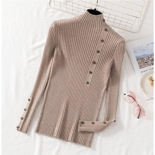 Button Sweater Women Fashion Half Turtleneck Korean Winter Womens Clothes Pullovers Sweaters 2021 Fall Long Sleeve Tops Femme