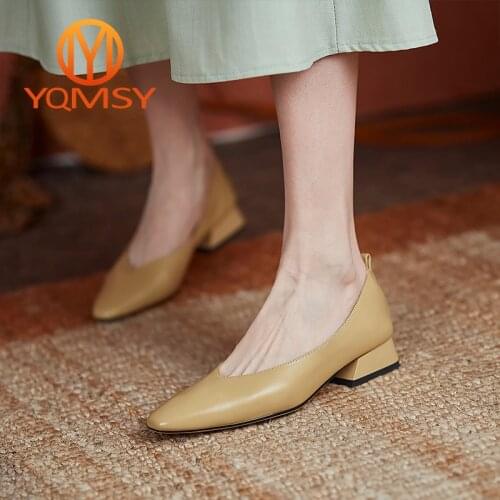YQMSY Casual Pumps Women Shoes Classics Pointed Toe Square Heel Lady High Heels Office Career Genuine Leather Pumps Heels AS215