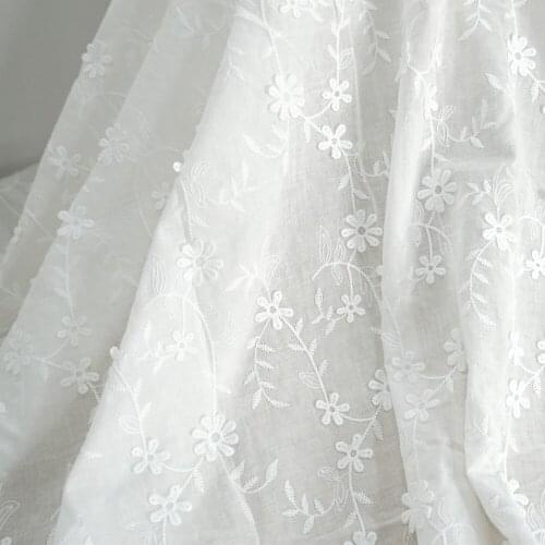 Comfortable Cotton Cloth 3d Flower Embroidery Cotton Lace Fabric Handmade DIY Baby Clothes Dress Accessories Width 130cm 1Yard