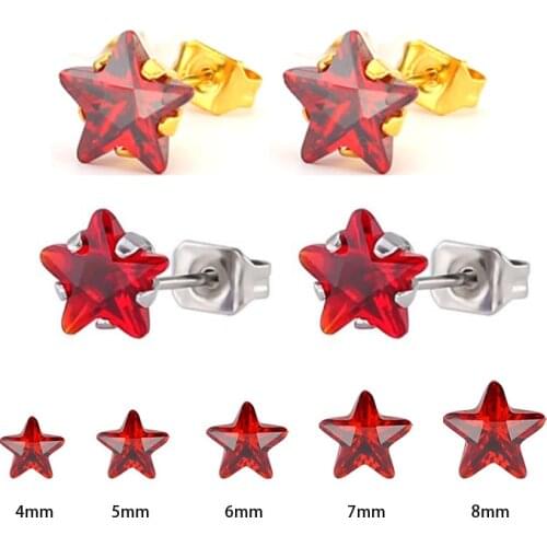 Uelf Cute Red Crystal Star Earrings For Women Stainless Steel Zircon Earrings oorbellen pendientes