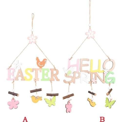 DIVV Easter Day Decoration Wooden Letter HELLO SPRING Easter Sign Pendant Home Garden Decorative Hanging Ornament Decorations