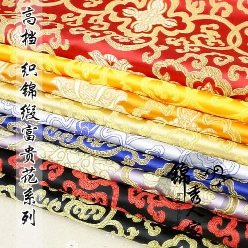 High-grade tapestry satin fabric Ancient costume hanfu COS kimono tangzhuang qipao silk silk fabric/treasure flower/100cm*75cm
