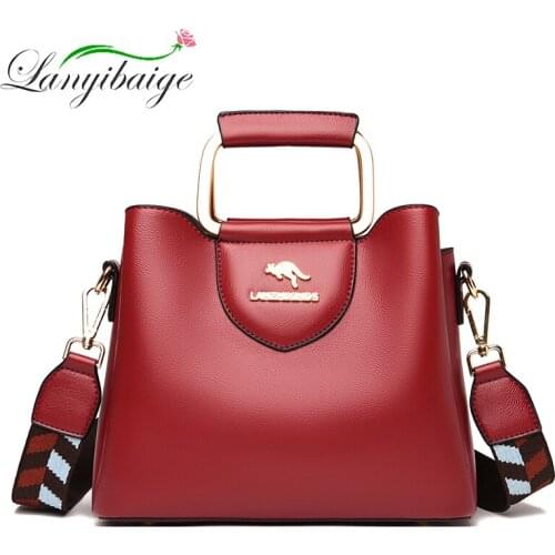 High Quality Ladies PU Leather Messenger Bag With Metal Handle Handbag Ladies 2021 New Series Wide Shoulder Strap Shoulder Bags