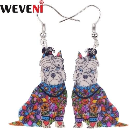 WEVENI Acrylic Drop Dangle New Long Schnauzer Dog Earrings For Women New Trendy Animal Jewelry Statement Girl Wholesale