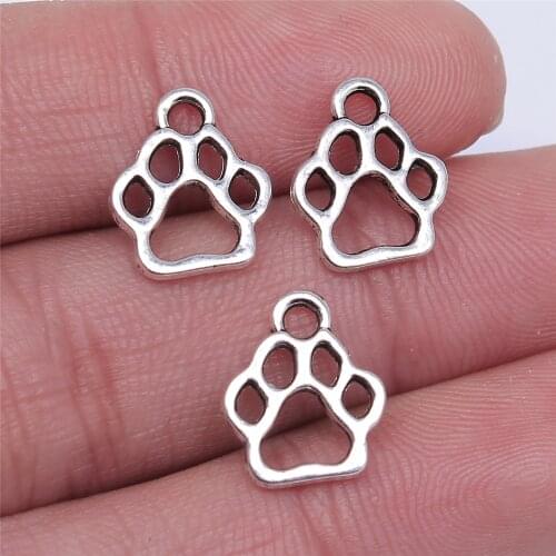 WYSIWYG 30pcs 13x11mm Charms Dog Paw Tibetan Bronze Silver Color Pendants Antique Jewelry Making DIY Handmade Craft