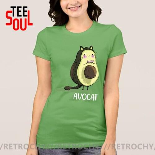 Funny Women Graphic Avocado Cat Printing Shirt Cartoon Fruit Clothes Lady Clothing Female Tee Tops Avocat T Shirt Womens T-Shirt