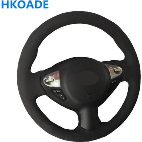 DIY Hand-stitched Black Soft Suede Car Steering Wheel Cover For Infiniti FX FX35 FX37 FX50 QX70 2018-2014 Nissan Juke