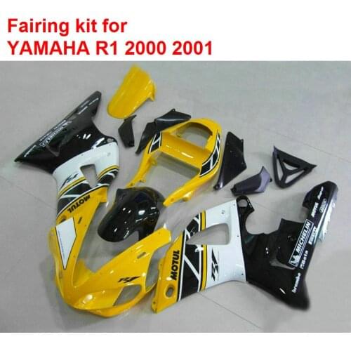 Aftermarket body parts for Yamaha fairings YZFR1 2000 2001 yellow black white fairings set YZF R1 00 01 BA80