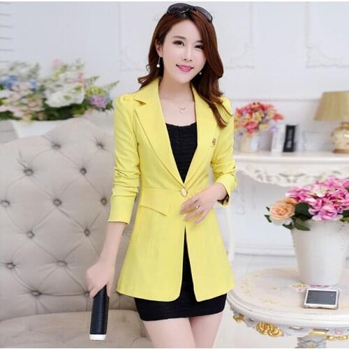 Slim Solid Office Blazer Notched Ladies Long Sleeve Suit Blazer Elegant Office Women Autumn Lady OL Blazer Single Buttons Slim