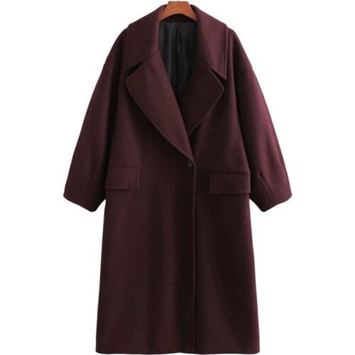 PUWD Casual Woman Burgundy Loose Woolen Coat 2020 Fashion Ladies Autumn Oversized Pocket Outerwear Female Elegant Warm Jackets