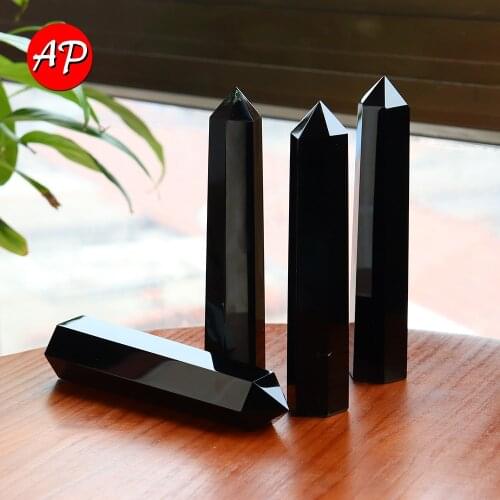 1PC 19-20mm Natural Crystal wand Obsidian Column Crystal Point Quartz Mineral Stone exorcise evil spirits Decor DIY Gift