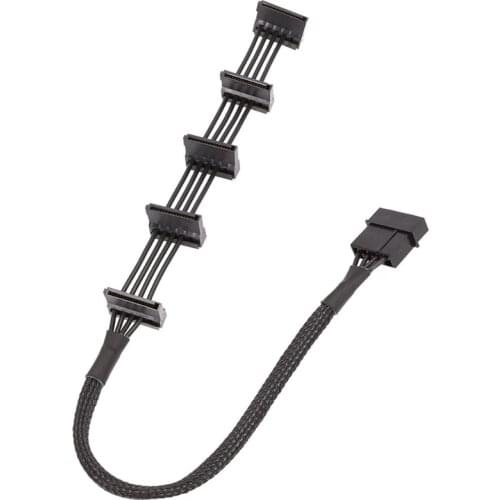 1 Pcs Practical Durable PC Server 4 pins IDE Molex 1 to 5 SATA Power Cable Adapter Splitter Cables 18AWG Black 40cm