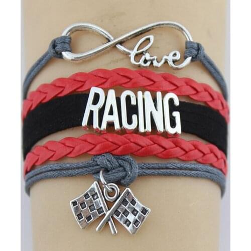 10PC/lot Infinity Love Racing Flag Charms Bracelets & Bangles Leather Braid Wrap Bracelet Gifts For Men Women Fashion Jewelry