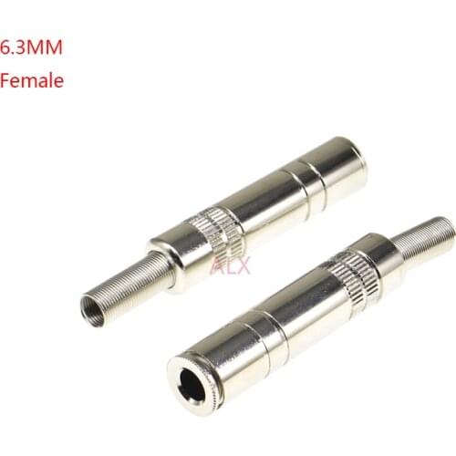 2pcs 6.3mm 6.35MM 3-Pole Stereo Metal female Plug Connector 6.3 Jack Adapter With Soldering Wire Terminals 1/4 inch Microphone