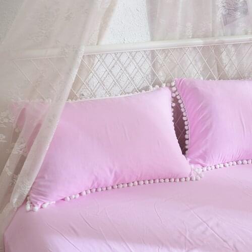 Cilected 2PCS INS Pure Cotton Fur Ball Pillowcase 48*74Cm Pure Color Princess Style Pillowcase Home Decoration Pillow Cover